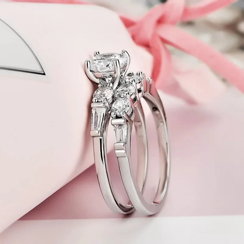 New Women’s 2pc/set 925 Silver Diamond Ring - Picture 4 of 6